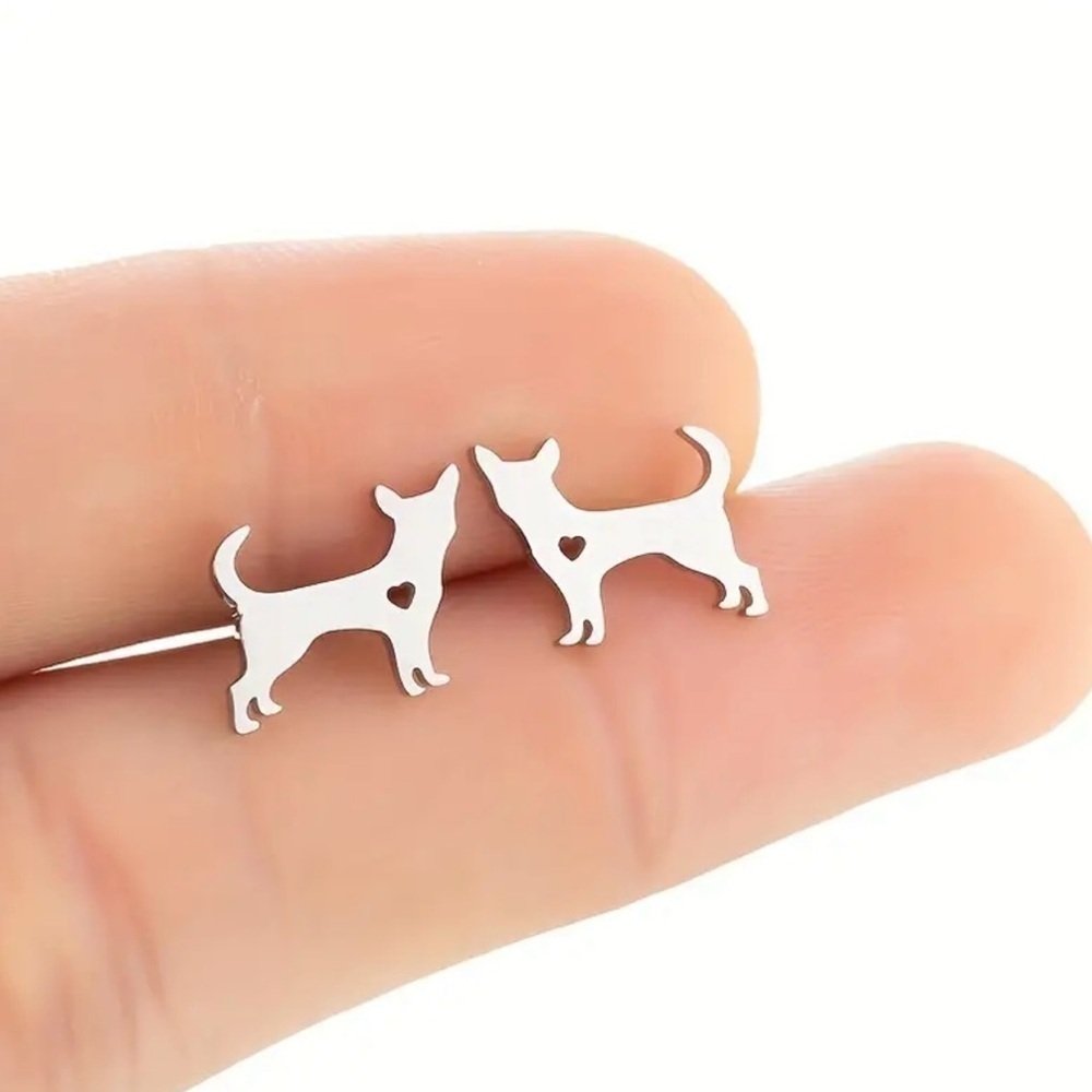 🟢 🆕 Cute Dog with Heart Stainless Steel Stud Earrings